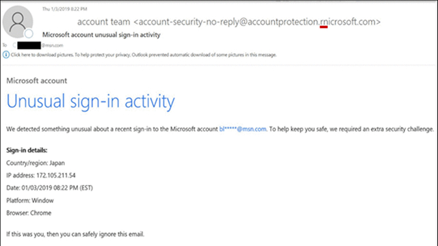 microsoft phishing mail sample