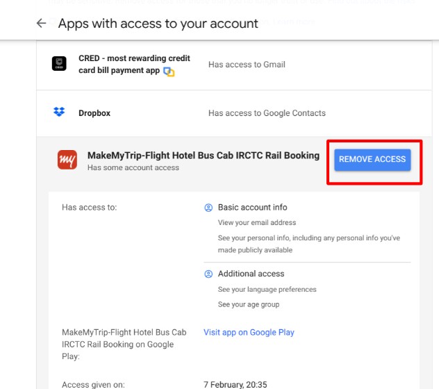 Google app access