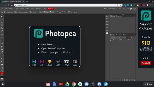 2. Photopea Best Photo Editors for Chromebook