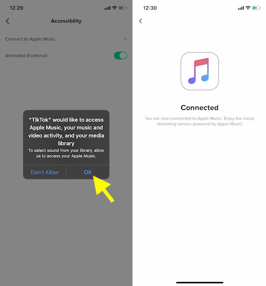Разрешить TikTok доступ к вашей Apple Music