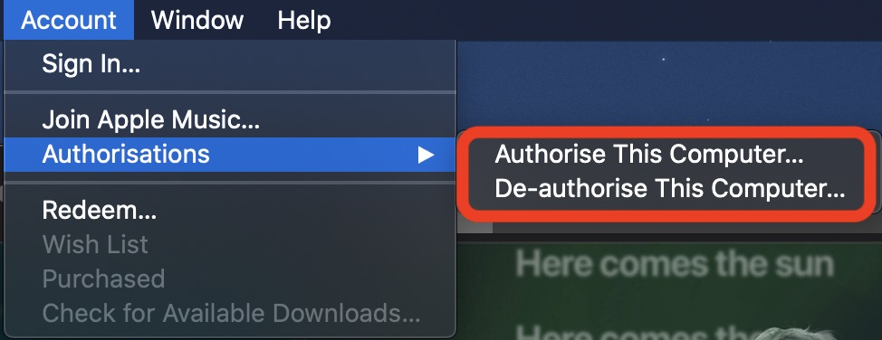 Authorizing or deauthorizing Mac from iTunes Store