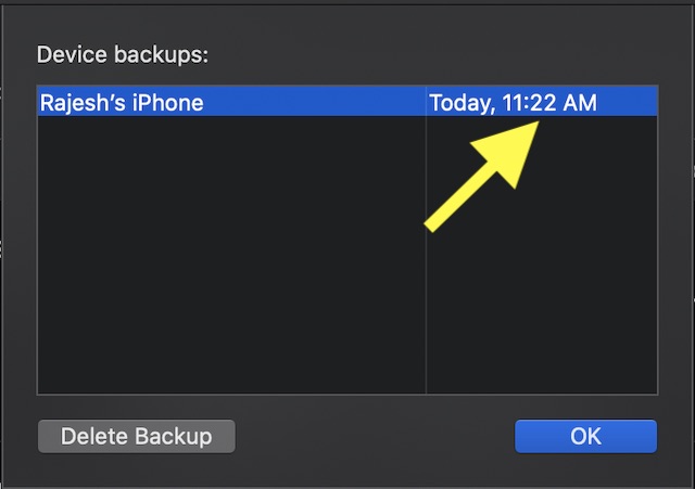 Choose the iPhone or iPad backup you want to delete