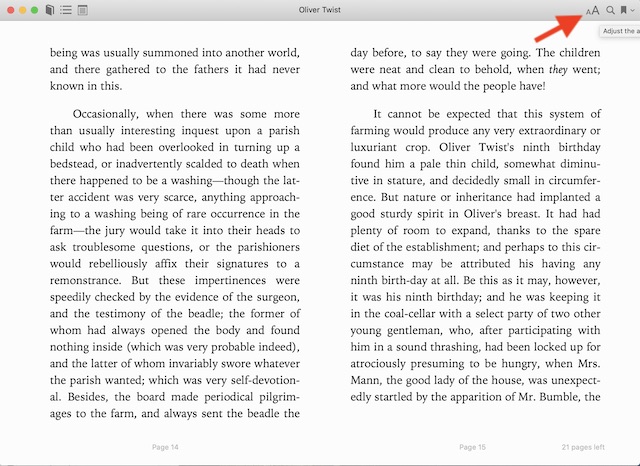 Click on the text button in Books app for macOS