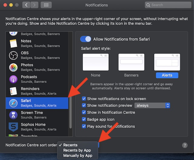 Customize how Safari notifications appear on Mac