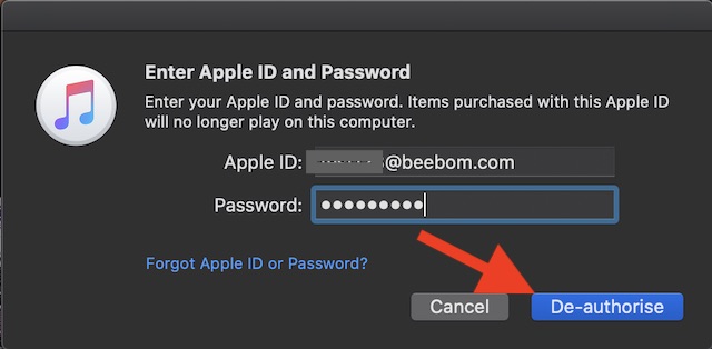 De-authorize Mac from iTunes