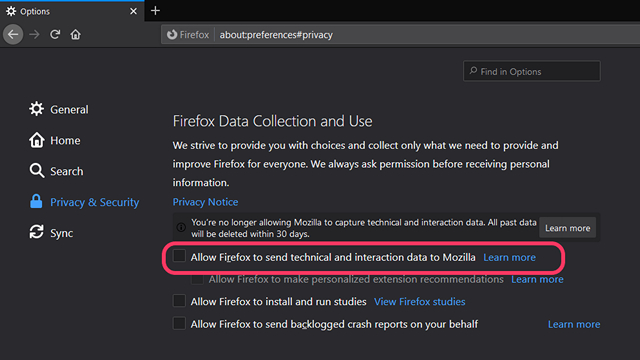 Delete Telemetry Data on Firefox 3
