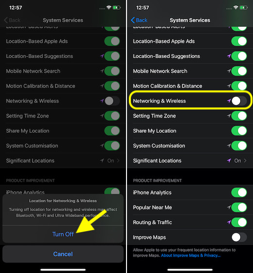 Nonaktifkan jaringan dan nirkabel di iOS