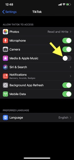 Disallow TikTok to access your Apple Music