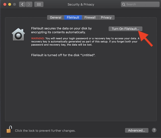 Enable FileVault on Mac