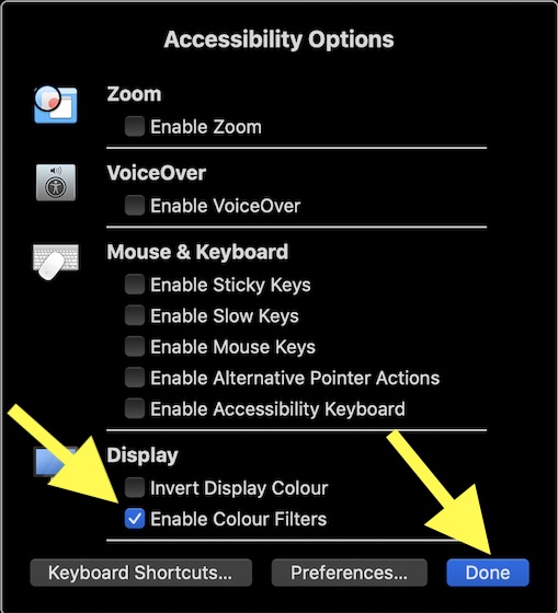 Enable:Disable Color Filters on Mac using Shortcut