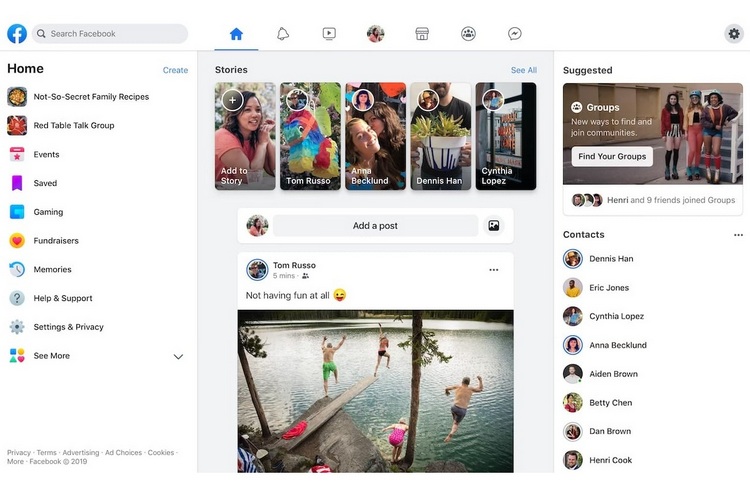 Facebook redesign website