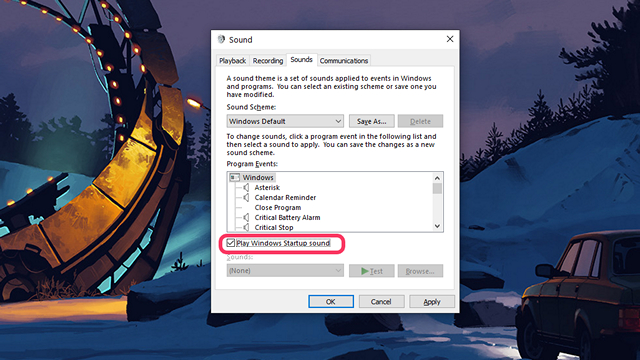 how to change the windows startup sound