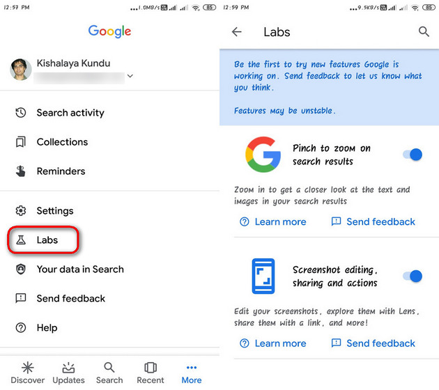 'Labs' in Google App Allows Users to Test Experimental Features