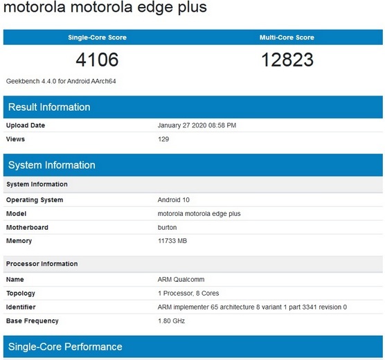 Alleged Motorola Edge+ Geekbench Listing Shows 12GB RAM