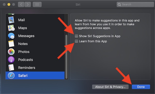 Запретить Siri показывать предложения в Safari