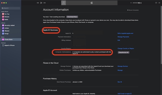 How To Authorize Deauthorize Mac From Itunes Store In Macos Catalina Beebom