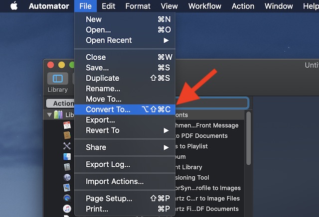 Select Convert to in the File menu