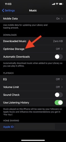 Select Optimise Storage option