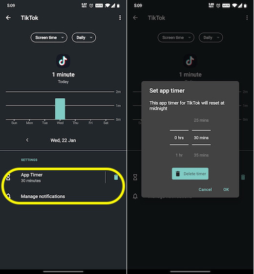 Set time limit for TikTok on Android