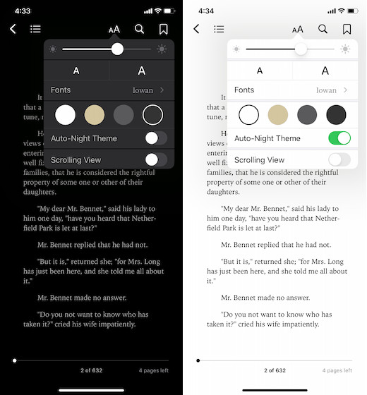 Switch between dark and light theme in Apple books on iPhone and iPad