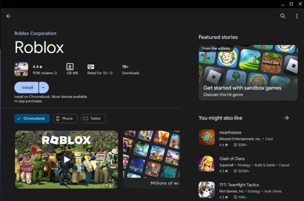 install roblox on chromebook through play store