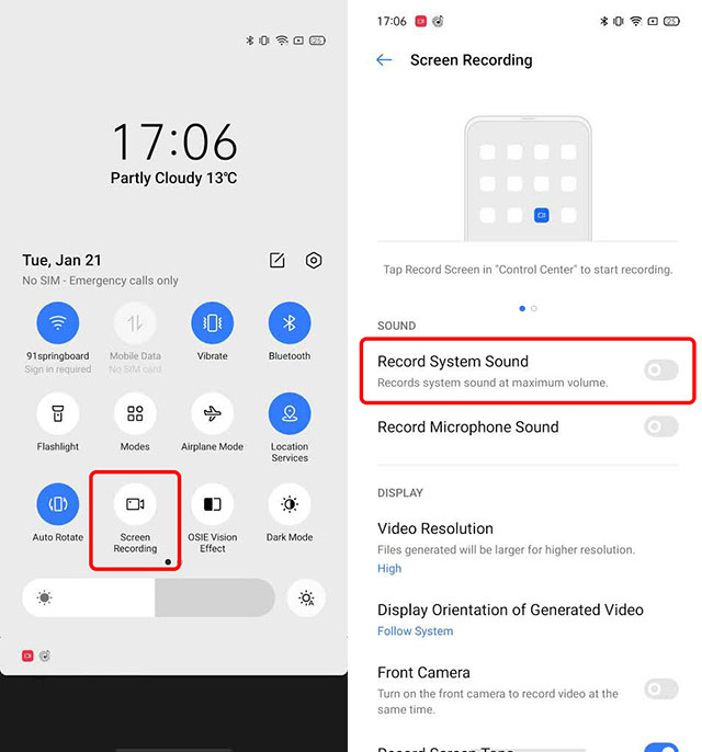 realme ui screen record internal audio