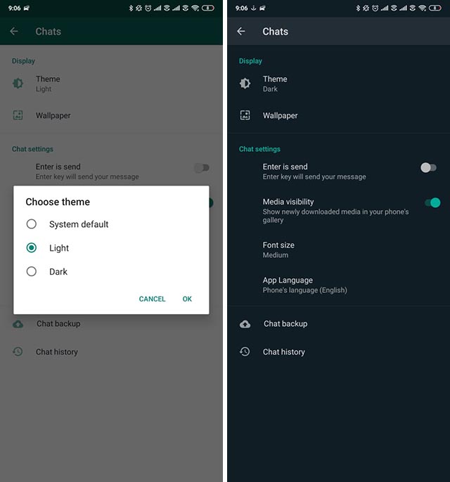 whatsapp dark mode theme