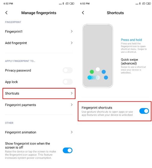 4. Fingerprint Shortcuts MIUI Settings You Should Change