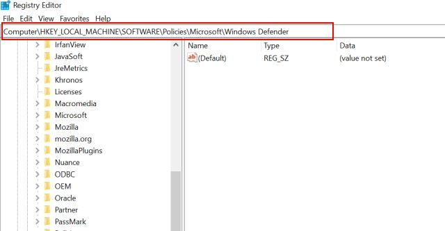 Disable Windows Defender Antivirus on Windows 10 Using Registry