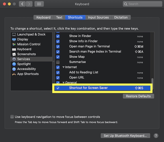 display shortcut keys for mac