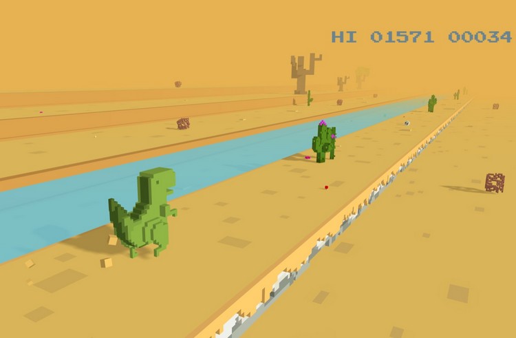 play the chrome t rex runner game in 3d