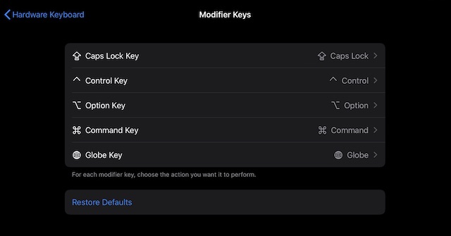 Modifier keys