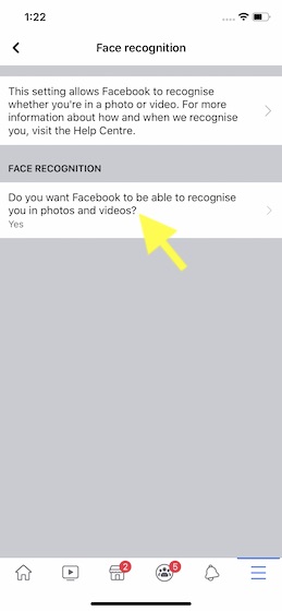tap on the "Do you want Facebook to be able to recognize you in photos and videos” box.