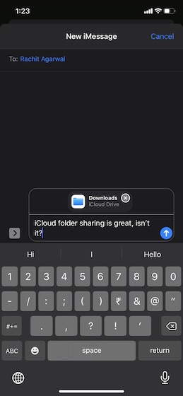 مشاركة مجلد iCloud عبر iMessage