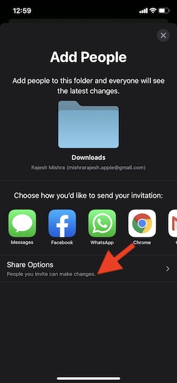 Tap on Share Options