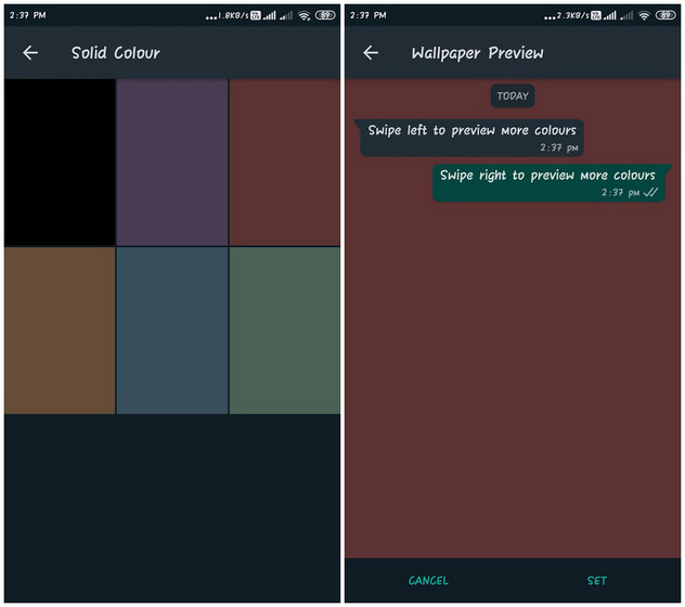 WhatsApp Dark Mode wallpaper options body