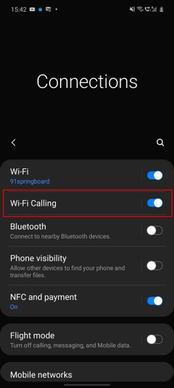 مكالمات WiFi (vowifi) على أجهزة Samsung