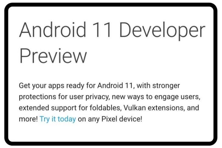Android 11 Dev Preview listing spotted briefly