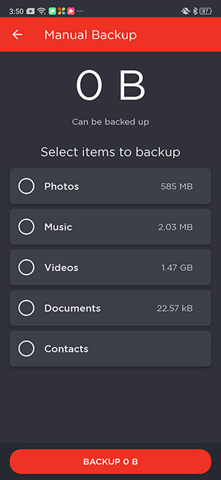 sandisk memory zone app backup items