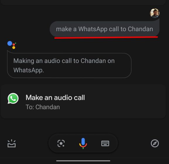 5. إجراء مكالمة Whatsapp من خلال مساعد Google