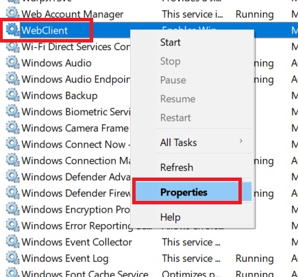 Disable the WebClient service on Both Windows 10 and 7