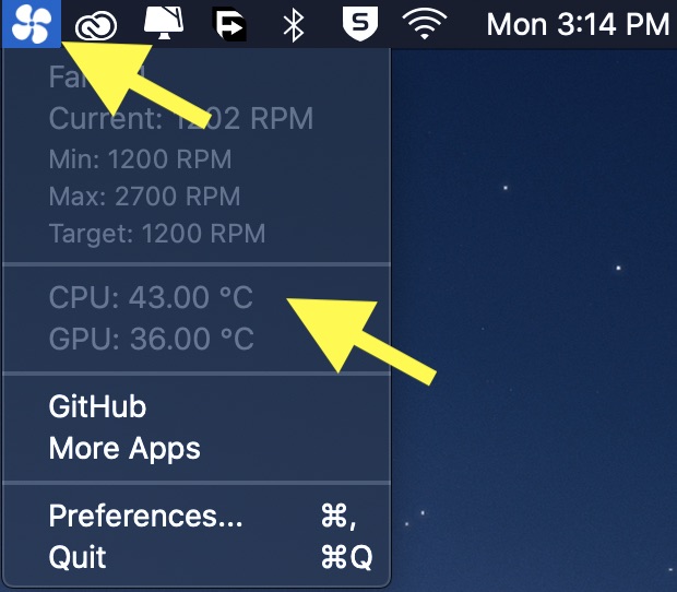 Check CPU temp of mac using menu bar app