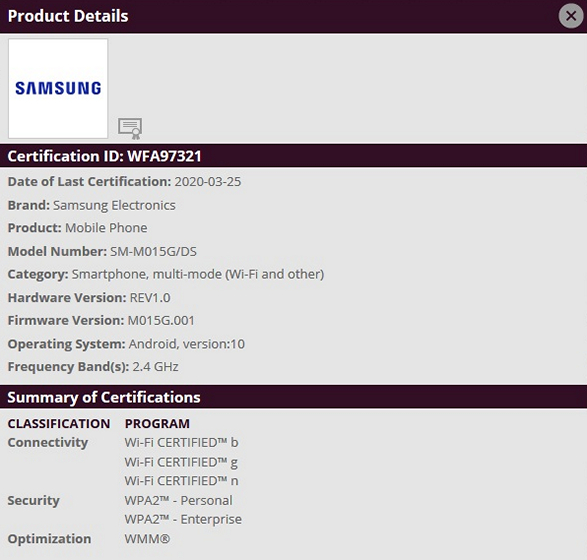 Entry-Level Samsung Galaxy M01 Gets Wi-Fi Certified Ahead of Launch