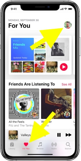 Next, tap on For You tap in Apple Music