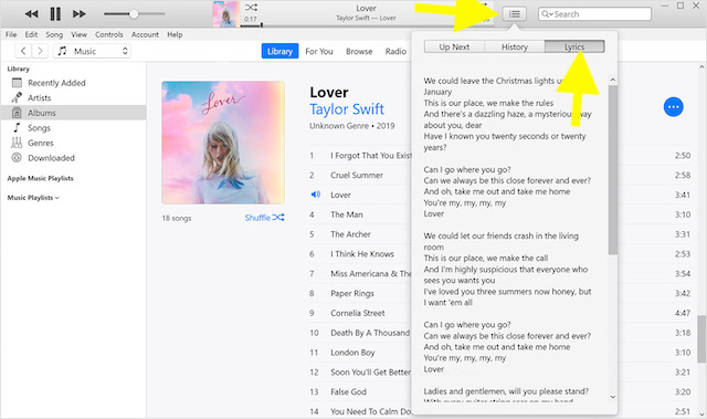 itunes for windows lyrics