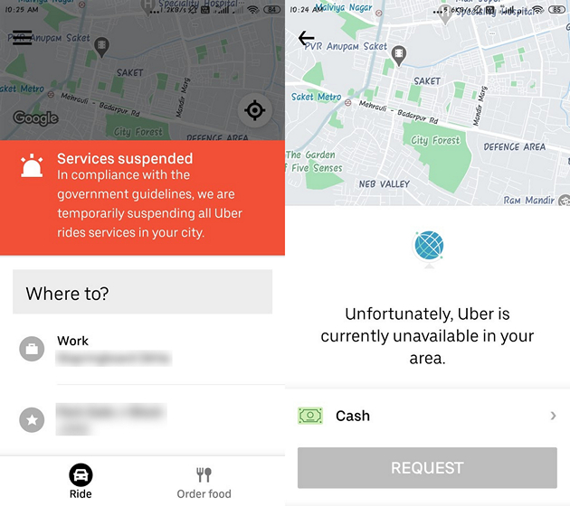 [Update: Multiple Cities] Uber, Ola Shut Down Services in Delhi-NCR Amidst Coronavirus Crisis
