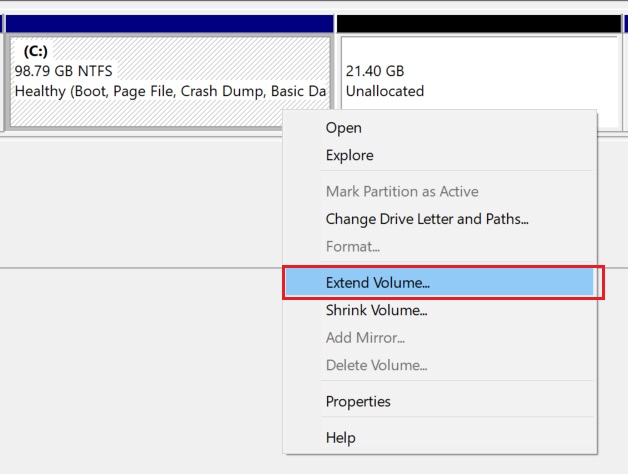 Extend C Drive Space on Windows 10 Natively