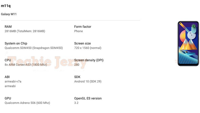 galaxy m11 specs