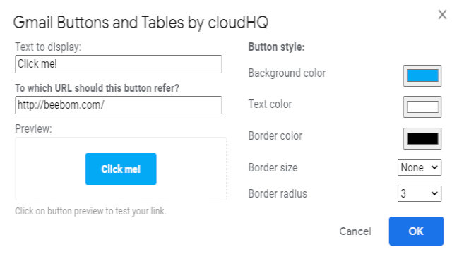 gmail tables button