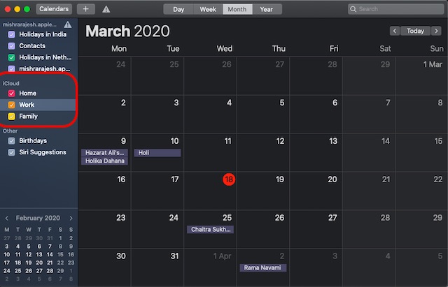 iCloud calendars